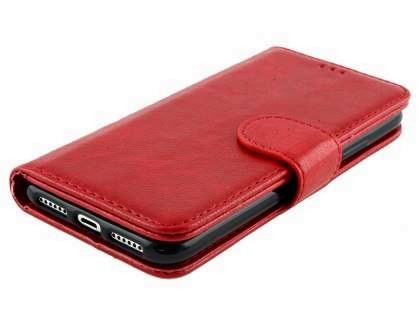 Slim Synthetic Leather Wallet Case with Stand for Apple iPhone Xs/X - Red