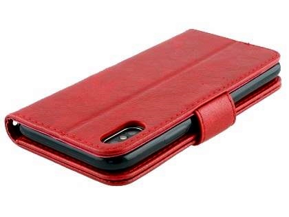 Slim Synthetic Leather Wallet Case with Stand for Apple iPhone Xs/X - Red