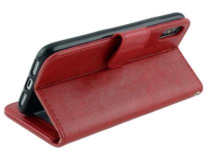Slim Synthetic Leather Wallet Case with Stand for Apple iPhone Xs/X - Red