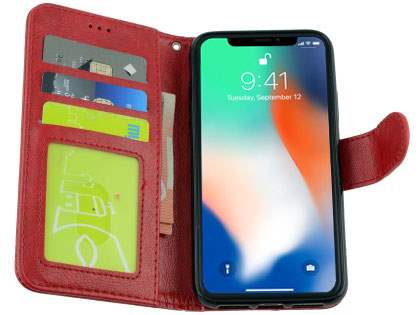 Slim Synthetic Leather Wallet Case with Stand for Apple iPhone Xs/X - Red