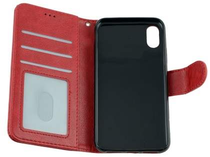 Slim Synthetic Leather Wallet Case with Stand for Apple iPhone Xs/X - Red
