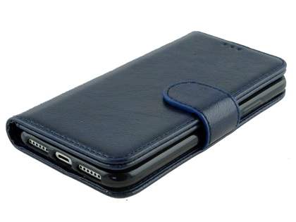 Slim Synthetic Leather Wallet Case with Stand for Apple iPhone Xs/X - Blue