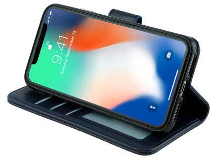 Slim Synthetic Leather Wallet Case with Stand for Apple iPhone Xs/X - Blue