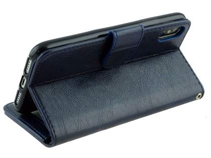 Slim Synthetic Leather Wallet Case with Stand for Apple iPhone Xs/X - Blue