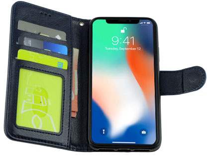 Slim Synthetic Leather Wallet Case with Stand for Apple iPhone Xs/X - Blue