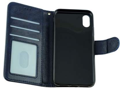 Slim Synthetic Leather Wallet Case with Stand for Apple iPhone Xs/X - Blue