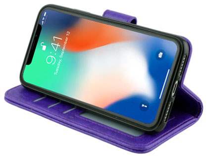 Slim Synthetic Leather Wallet Case with Stand for Apple iPhone Xs/X - Purple