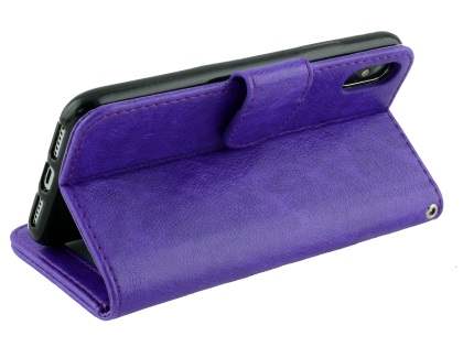Slim Synthetic Leather Wallet Case with Stand for Apple iPhone Xs/X - Purple