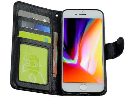 Slim Synthetic Leather Wallet Case with Stand for Apple iPhone 8 Plus - Black