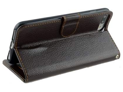 Slim Synthetic Leather Wallet Case with Stand for Apple iPhone 8 Plus - Brown