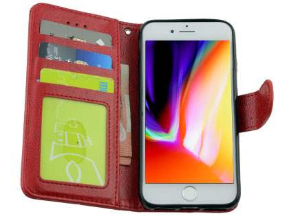 Slim Synthetic Leather Wallet Case with Stand for Apple iPhone 8 Plus - Red