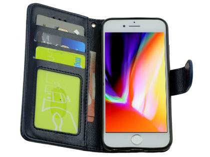 Slim Synthetic Leather Wallet Case with Stand for Apple iPhone 8 Plus - Blue
