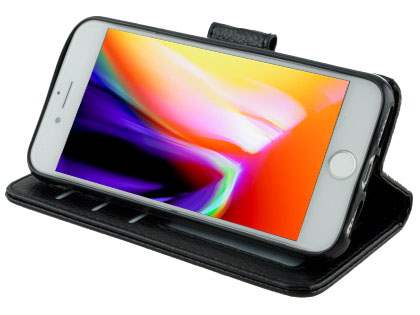 Slim Synthetic Leather Wallet Case with Stand for Apple iPhone 8 - Black