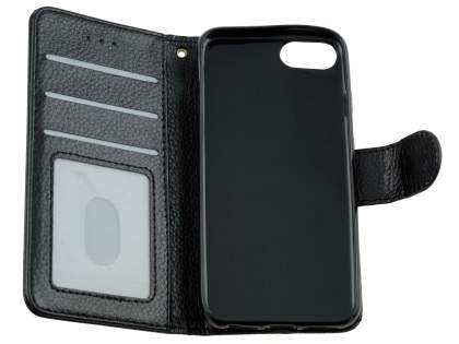 Slim Synthetic Leather Wallet Case with Stand for Apple iPhone 8 - Black