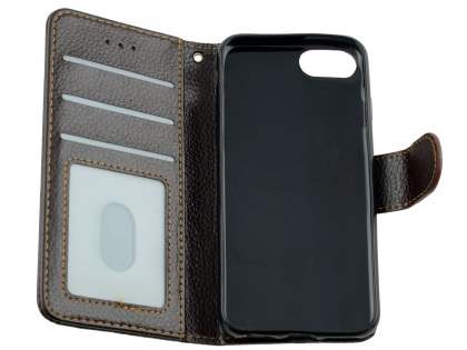 Slim Synthetic Leather Wallet Case with Stand for Apple iPhone 8 - Brown