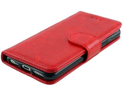 Slim Synthetic Leather Wallet Case with Stand for Apple iPhone 8 - Red