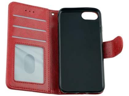 Slim Synthetic Leather Wallet Case with Stand for Apple iPhone 8 - Red