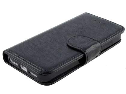 Slim Synthetic Leather Wallet Case with Stand for iPhone SE/5s/5 - Black