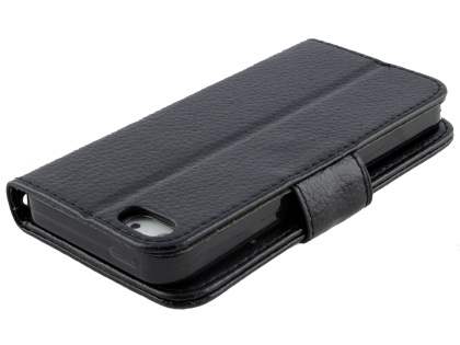 Slim Synthetic Leather Wallet Case with Stand for iPhone SE/5s/5 - Black