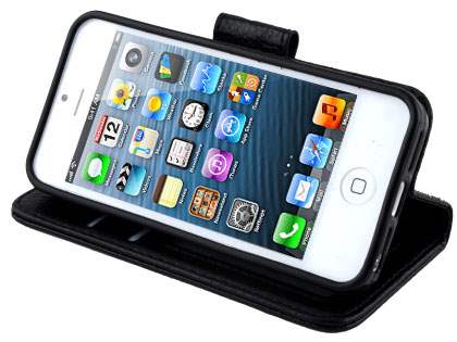 Slim Synthetic Leather Wallet Case with Stand for iPhone SE/5s/5 - Black