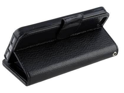 Slim Synthetic Leather Wallet Case with Stand for iPhone SE/5s/5 - Black