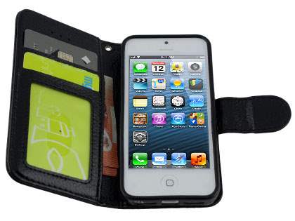 Slim Synthetic Leather Wallet Case with Stand for iPhone SE/5s/5 - Black