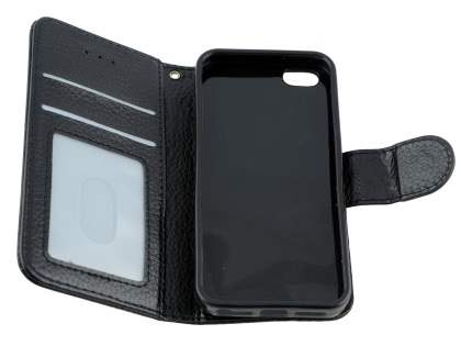 Slim Synthetic Leather Wallet Case with Stand for iPhone SE/5s/5 - Black