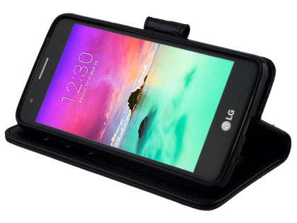 Slim Synthetic Leather Wallet Case with Stand for LG K4 (2017) - Black