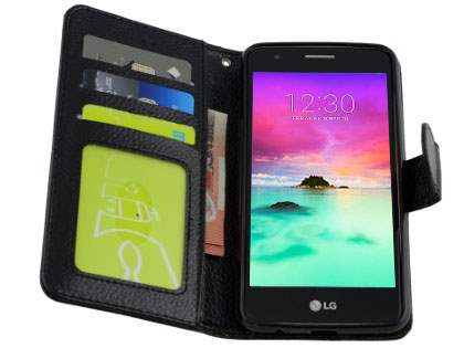 Slim Synthetic Leather Wallet Case with Stand for LG K4 (2017) - Black