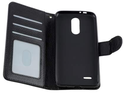 Slim Synthetic Leather Wallet Case with Stand for LG K4 (2017) - Black