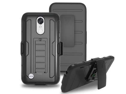 Rugged Case with Holster Belt Clip for LG K10 (2017) - Black