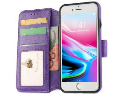 2-in-1 Synthetic Leather Wallet Case for iPhone 8/7 - Purple