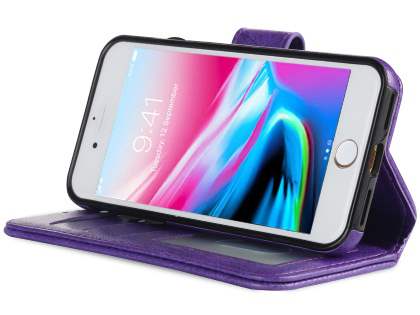 2-in-1 Synthetic Leather Wallet Case for iPhone 8/7 - Purple