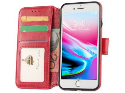 2-in-1 Synthetic Leather Wallet Case for iPhone 8/7 - Red