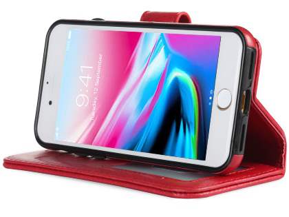 2-in-1 Synthetic Leather Wallet Case for iPhone 8/7 - Red