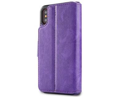 2-in-1 Synthetic Leather Wallet Case for iPhone Xs/X - Purple Leather Wallet Case