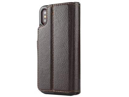 2-in-1 Synthetic Leather Wallet Case for iPhone Xs/X - Brown Leather Wallet Case