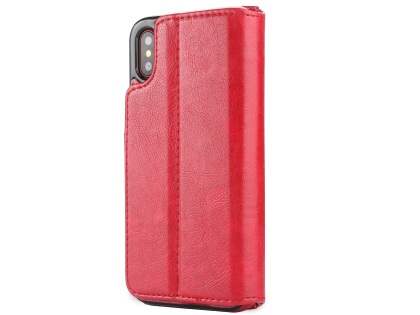 2-in-1 Synthetic Leather Wallet Case for iPhone Xs/X - Red Leather Wallet Case
