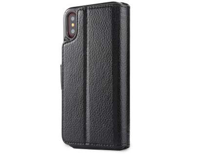 2-in-1 Synthetic Leather Wallet Case for iPhone Xs/X - Black Leather Wallet Case