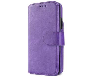 2-in-1 Synthetic Leather Wallet Case for iPhone Xs/X - Purple