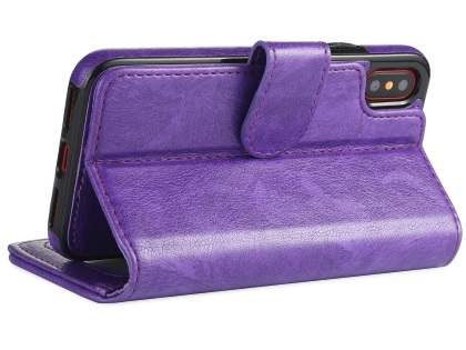 2-in-1 Synthetic Leather Wallet Case for iPhone Xs/X - Purple
