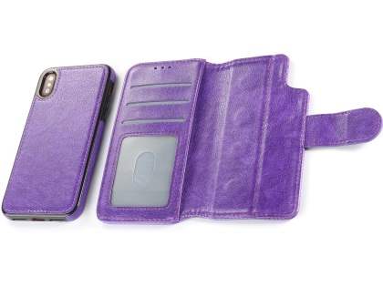 2-in-1 Synthetic Leather Wallet Case for iPhone Xs/X - Purple