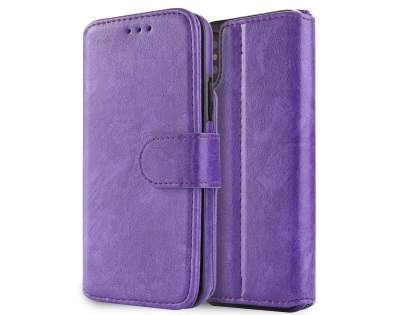 2-in-1 Synthetic Leather Wallet Case for iPhone Xs/X - Purple