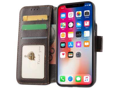 2-in-1 Synthetic Leather Wallet Case for iPhone Xs/X - Brown