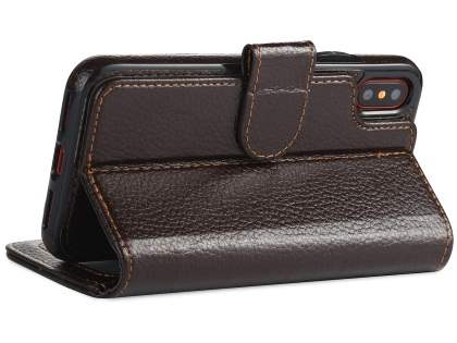 2-in-1 Synthetic Leather Wallet Case for iPhone Xs/X - Brown