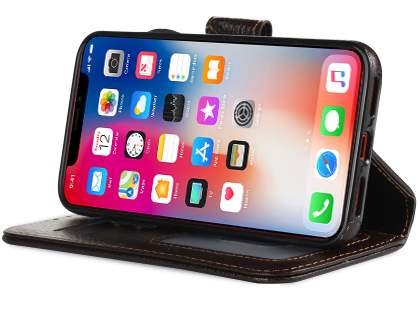 2-in-1 Synthetic Leather Wallet Case for iPhone Xs/X - Brown