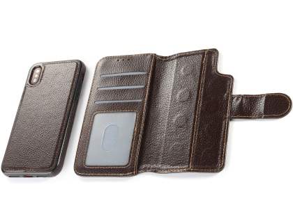 2-in-1 Synthetic Leather Wallet Case for iPhone Xs/X - Brown