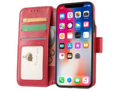 2-in-1 Synthetic Leather Wallet Case for iPhone Xs/X - Red