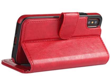 2-in-1 Synthetic Leather Wallet Case for iPhone Xs/X - Red