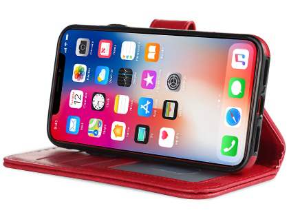 2-in-1 Synthetic Leather Wallet Case for iPhone Xs/X - Red